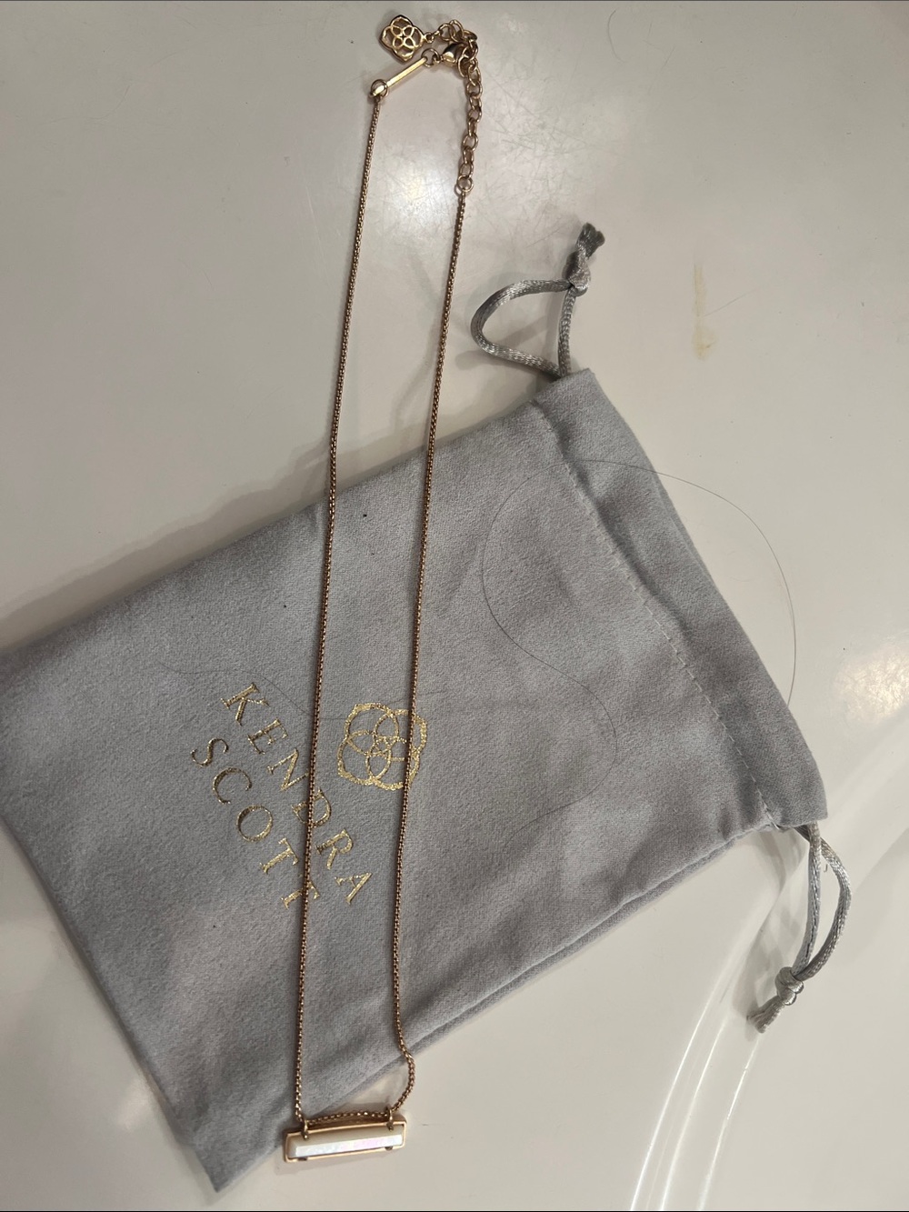 Kendra Scott Rose Gold Bar Pendant Necklace with White Stone